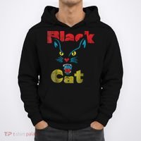 Retro Black Cat Retro Fireworks Vintage Halloween 70s Hoodie thumb 0