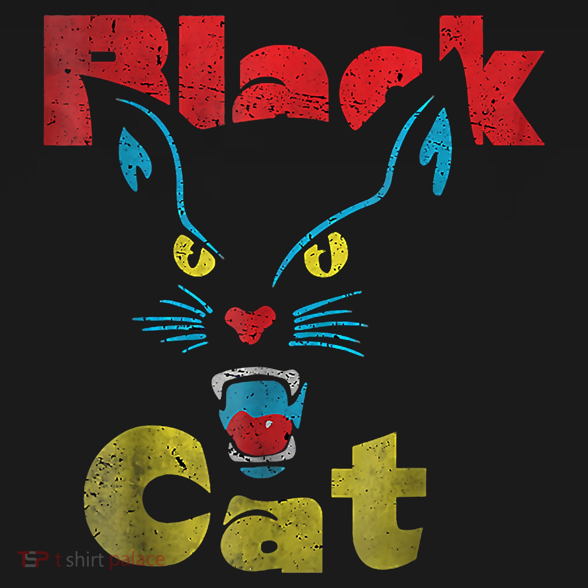 Retro Black Cat Retro Fireworks Vintage Halloween 70s T-Shirt