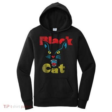 Retro Black Cat Retro Fireworks Vintage Halloween 70s Women's Hoodie