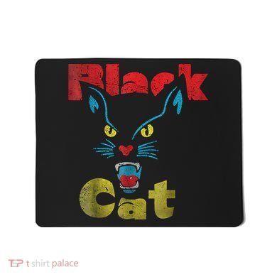 Retro Black Cat Retro Fireworks Vintage Halloween 70s Mousepad