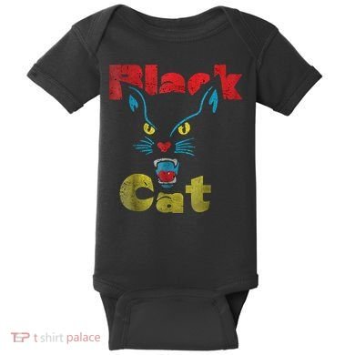 Retro Black Cat Retro Fireworks Vintage Halloween 70s Baby Bodysuit
