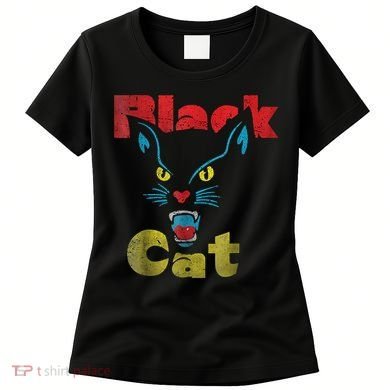 Retro Black Cat Retro Fireworks Vintage Halloween 70s Women's T-Shirt