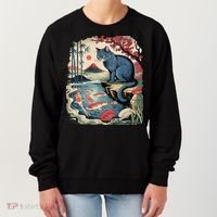 Russian Blue Cat Koi Fish Pond Japanese Ukiyo-e Woodblock Women's Sweatshirt thumb 0