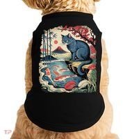 Russian Blue Cat Koi Fish Pond Japanese Ukiyo-e Woodblock Doggie Tank thumb 0
