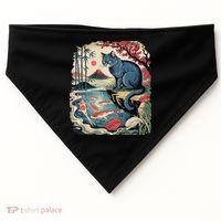 Russian Blue Cat Koi Fish Pond Japanese Ukiyo-e Woodblock USA-Made Doggie Bandana thumb 0