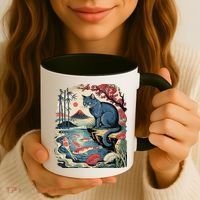 Russian Blue Cat Koi Fish Pond Japanese Ukiyo-e Woodblock Coffee Mug thumb 3