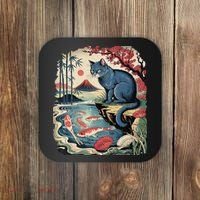 Russian Blue Cat Koi Fish Pond Japanese Ukiyo-e Woodblock Coaster thumb 0
