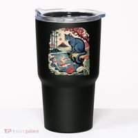 Russian Blue Cat Koi Fish Pond Japanese Ukiyo-e Woodblock Tumbler thumb 0
