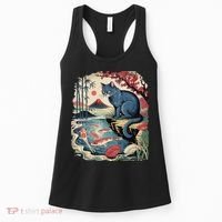 Russian Blue Cat Koi Fish Pond Japanese Ukiyo-e Woodblock Women's Tank Top thumb 0
