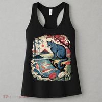 Russian Blue Cat Koi Fish Pond Japanese Ukiyo-e Woodblock Women's Tank Top thumb 3
