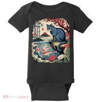 Russian Blue Cat Koi Fish Pond Japanese Ukiyo-e Woodblock Baby Bodysuit thumb 0