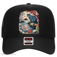 Russian Blue Cat Koi Fish Pond Japanese Ukiyo-e Woodblock Hat thumb 0