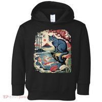 Russian Blue Cat Koi Fish Pond Japanese Ukiyo-e Woodblock Toddler Hoodie thumb 0