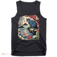 Russian Blue Cat Koi Fish Pond Japanese Ukiyo-e Woodblock Tank Top thumb 0