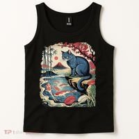 Russian Blue Cat Koi Fish Pond Japanese Ukiyo-e Woodblock Tank Top thumb 2