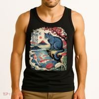Russian Blue Cat Koi Fish Pond Japanese Ukiyo-e Woodblock Tank Top thumb 3