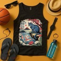 Russian Blue Cat Koi Fish Pond Japanese Ukiyo-e Woodblock Tank Top thumb 4