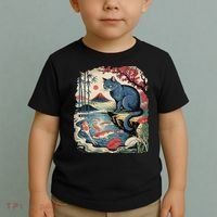 Russian Blue Cat Koi Fish Pond Japanese Ukiyo-e Woodblock Toddler T-Shirt thumb 2