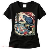 Russian Blue Cat Koi Fish Pond Japanese Ukiyo-e Woodblock Women's T-Shirt thumb 0