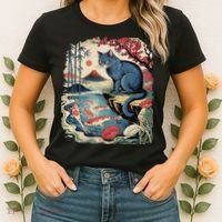 Russian Blue Cat Koi Fish Pond Japanese Ukiyo-e Woodblock Women's T-Shirt thumb 2