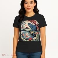 Russian Blue Cat Koi Fish Pond Japanese Ukiyo-e Woodblock Women's T-Shirt thumb 4