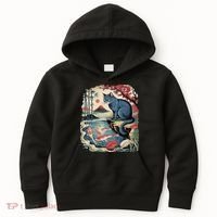 Russian Blue Cat Koi Fish Pond Japanese Ukiyo-e Woodblock Kids Hoodie thumb 0