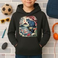 Russian Blue Cat Koi Fish Pond Japanese Ukiyo-e Woodblock Kids Hoodie thumb 2