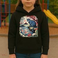 Russian Blue Cat Koi Fish Pond Japanese Ukiyo-e Woodblock Kids Hoodie thumb 3