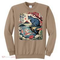 Russian Blue Cat Koi Fish Pond Japanese Ukiyo-e Woodblock Sweatshirt thumb 0