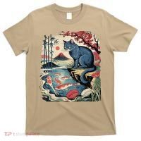 Russian Blue Cat Koi Fish Pond Japanese Ukiyo-e Woodblock T-Shirt thumb 0
