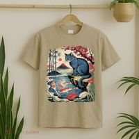 Russian Blue Cat Koi Fish Pond Japanese Ukiyo-e Woodblock T-Shirt thumb 2