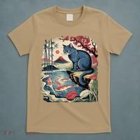 Russian Blue Cat Koi Fish Pond Japanese Ukiyo-e Woodblock T-Shirt thumb 5