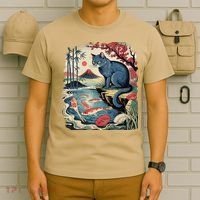 Russian Blue Cat Koi Fish Pond Japanese Ukiyo-e Woodblock T-Shirt thumb 6