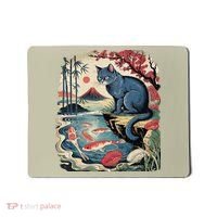 Russian Blue Cat Koi Fish Pond Japanese Ukiyo-e Woodblock Mousepad thumb 0