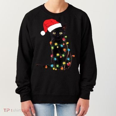 Retro Black Cat Christmas Light Funny Cat Women's Sweatshirt