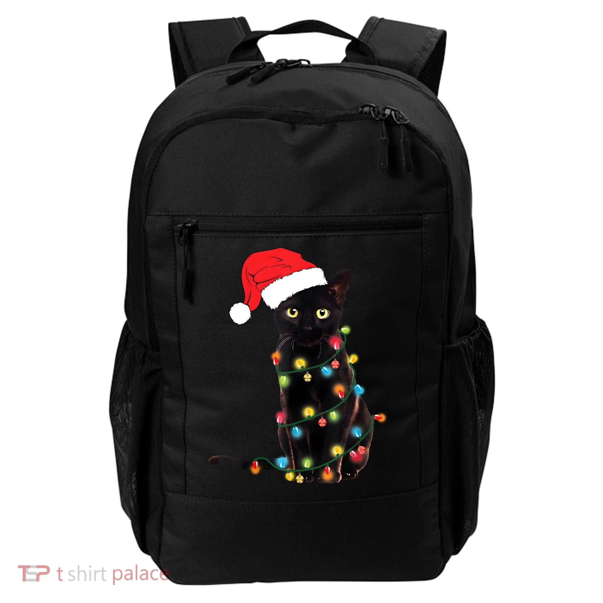 Retro Black Cat Christmas Light Funny Cat Backpack