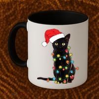 Retro Black Cat Christmas Light Funny Cat Coffee Mug thumb 2