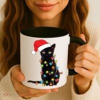 Retro Black Cat Christmas Light Funny Cat Coffee Mug thumb 3