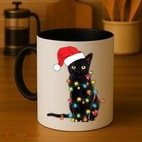 Retro Black Cat Christmas Light Funny Cat Coffee Mug thumb 4