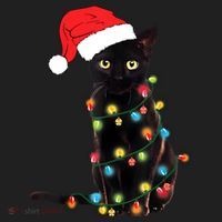 Retro Black Cat Christmas Light Funny Cat Beanie thumb 2