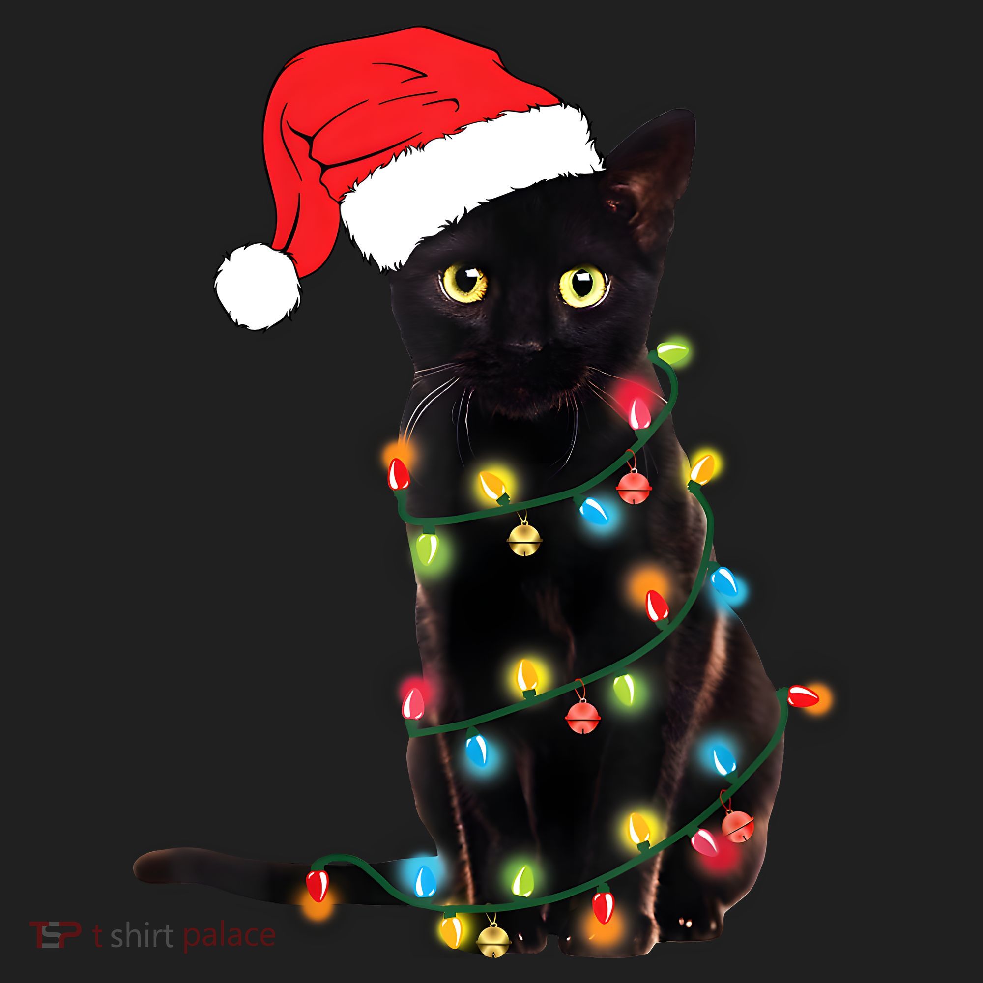 Retro Black Cat Christmas Light Funny Cat Beanie