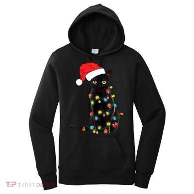 Retro Black Cat Christmas Light Funny Cat Women's Hoodie