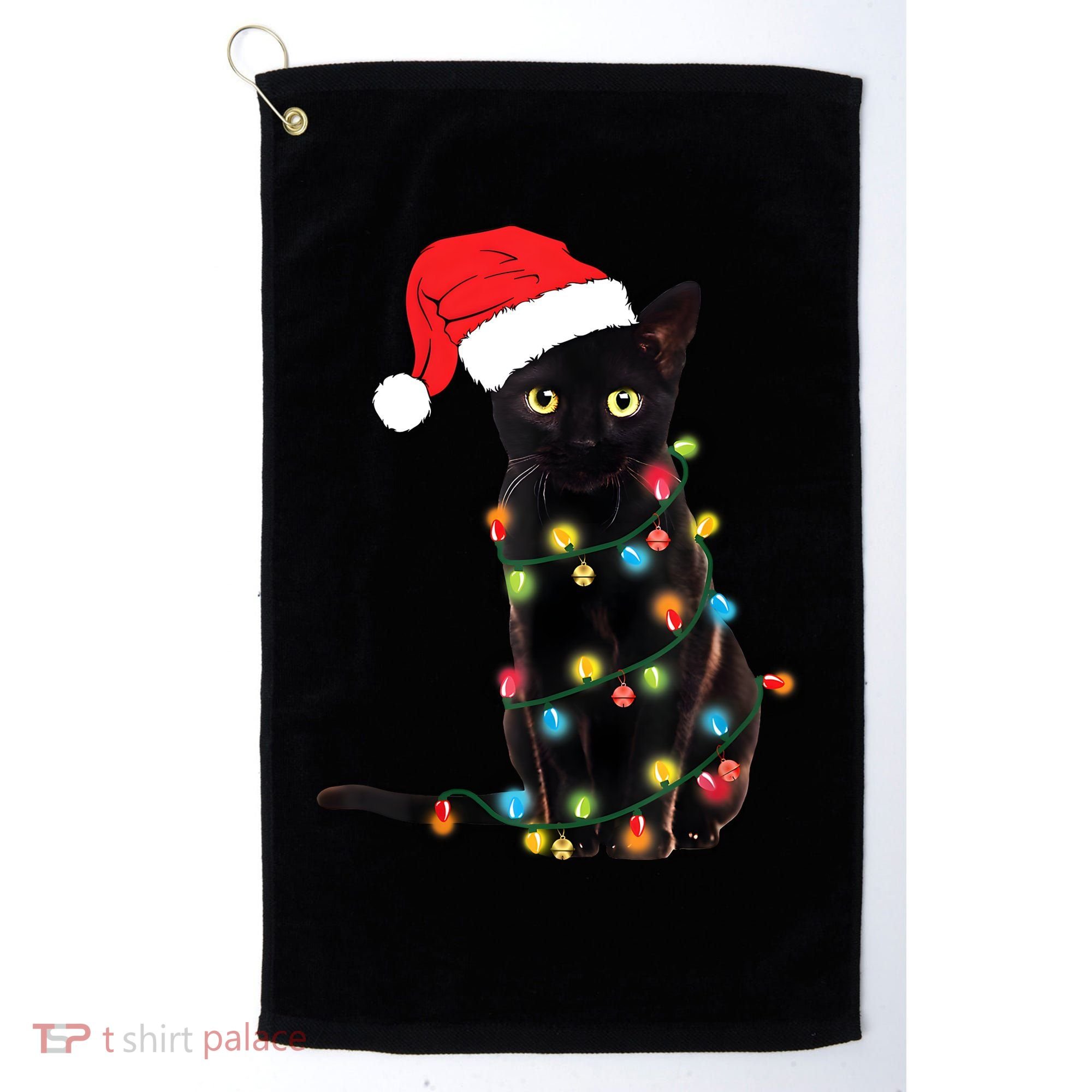 Retro Black Cat Christmas Light Funny Cat Golf Towel