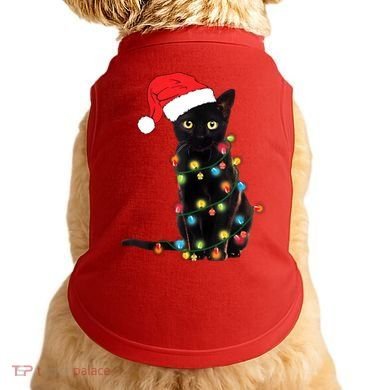 Retro Black Cat Christmas Light Funny Cat Doggie Tank