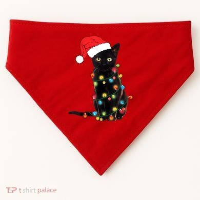 Retro Black Cat Christmas Light Funny Cat USA-Made Doggie Bandana