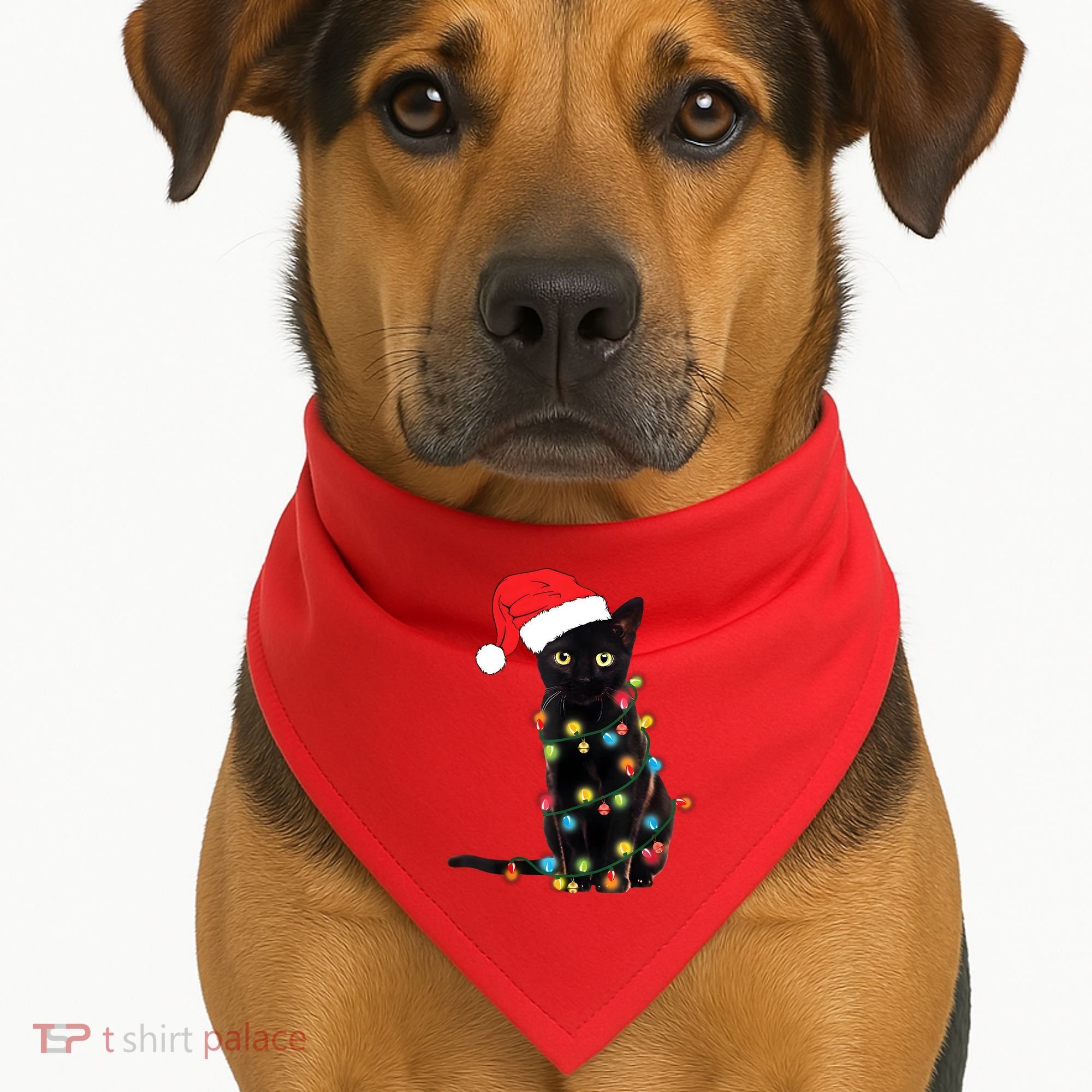Retro Black Cat Christmas Light Funny Cat USA-Made Doggie Bandana