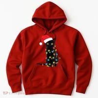Retro Black Cat Christmas Light Funny Cat Hoodie thumb 0