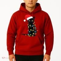 Retro Black Cat Christmas Light Funny Cat Hoodie thumb 2