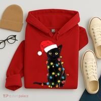 Retro Black Cat Christmas Light Funny Cat Hoodie thumb 4