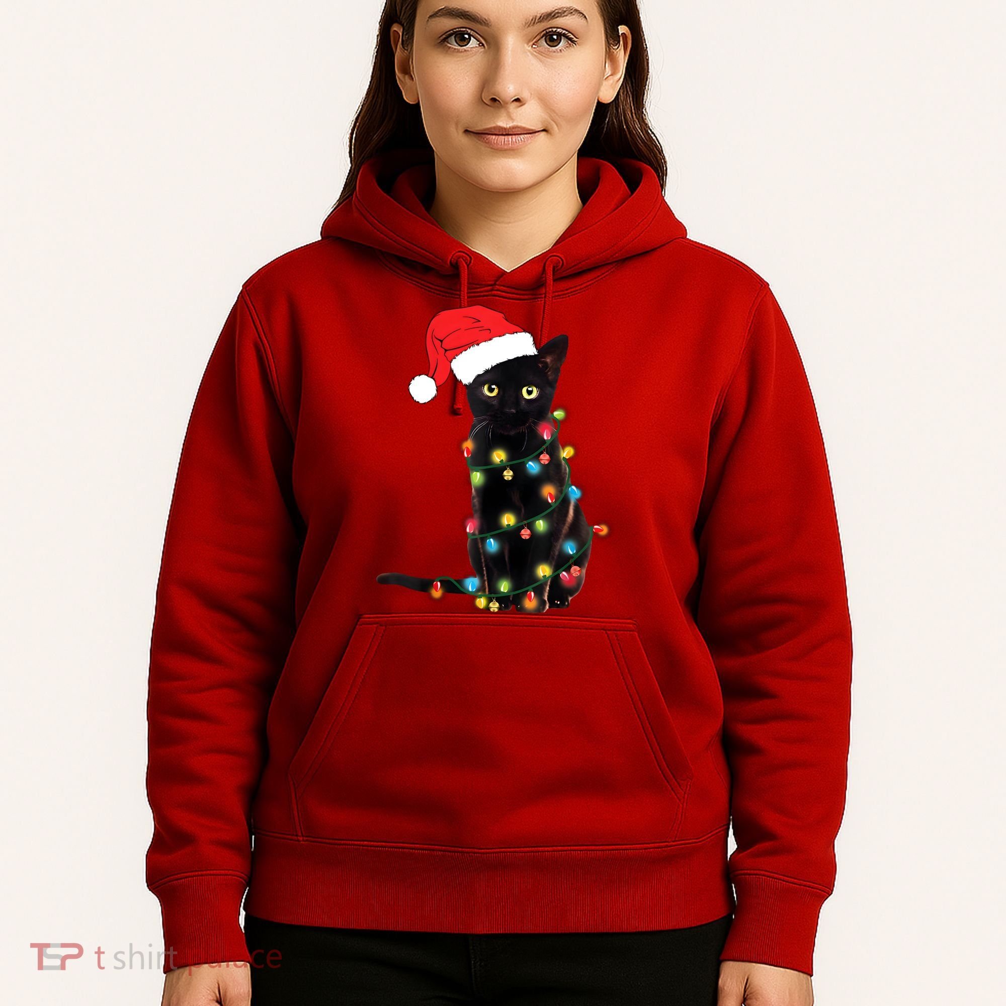 Retro Black Cat Christmas Light Funny Cat Hoodie